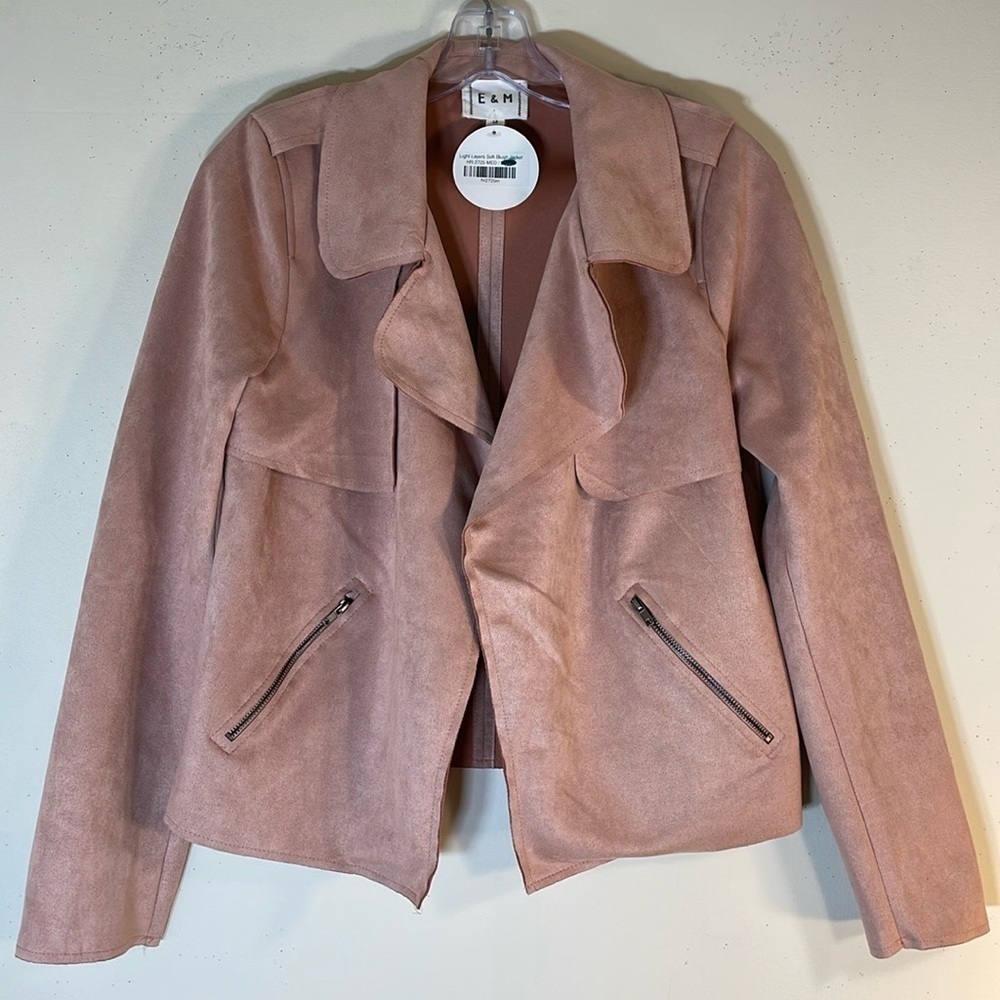 🎉🎉🎉Host Pick 🎊🎊🎊NWT. Boho E & M Faux Leather Moto Jacket Soft Blush. Medium - Picture 2 of 12
